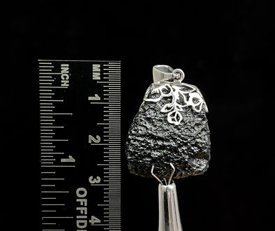 Raw MOLDAVITE Pendant - Sterling Silver, Leaf Bail - Real Moldavite Pendant, Moldavite Jewelry with Certification, 49705-Throwin Stones