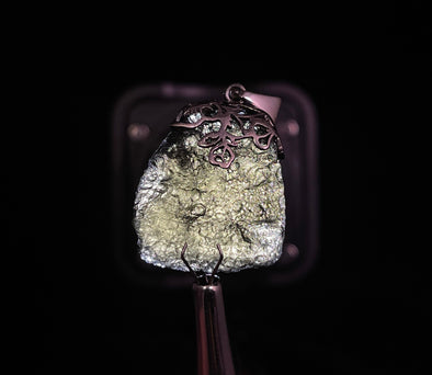Raw MOLDAVITE Pendant - Sterling Silver, Leaf Bail - Real Moldavite Pendant, Moldavite Jewelry with Certification, 49705-Throwin Stones