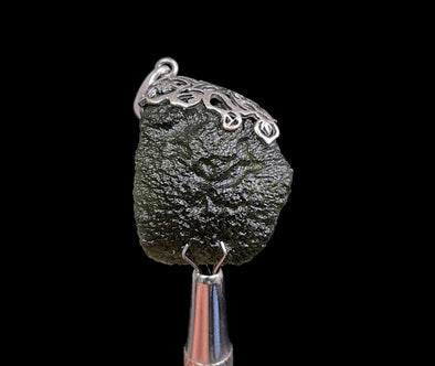 Raw MOLDAVITE Pendant - Sterling Silver, Leaf Bail - Real Moldavite Pendant, Moldavite Jewelry with Certification, 49710-Throwin Stones