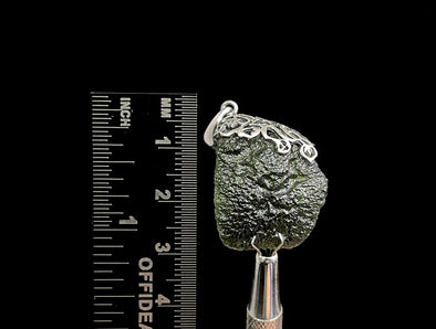 Raw MOLDAVITE Pendant - Sterling Silver, Leaf Bail - Real Moldavite Pendant, Moldavite Jewelry with Certification, 49710-Throwin Stones