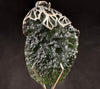 Raw MOLDAVITE Pendant - Sterling Silver, Leaf Bail - Real Moldavite Pendant, Moldavite Jewelry with Certification, 53592-Throwin Stones