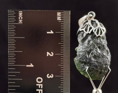 Raw MOLDAVITE Pendant - Sterling Silver, Leaf Bail - Real Moldavite Pendant, Moldavite Jewelry with Certification, 53597-Throwin Stones