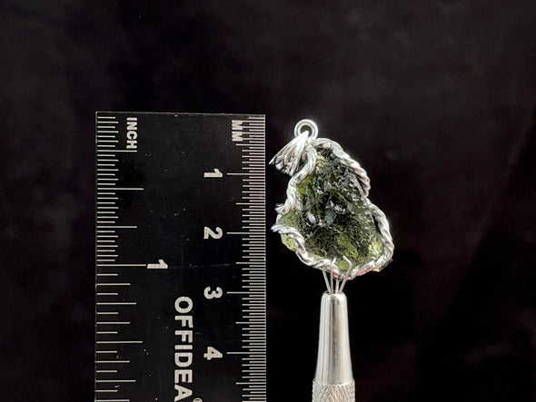 Raw MOLDAVITE Pendant - Sterling Silver - Moldavite Necklace Pendant, Genuine Moldavite Jewelry, 47357-Throwin Stones