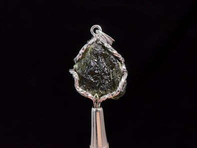 Raw MOLDAVITE Pendant - Sterling Silver - Moldavite Necklace Pendant, Genuine Moldavite Jewelry, 47361-Throwin Stones