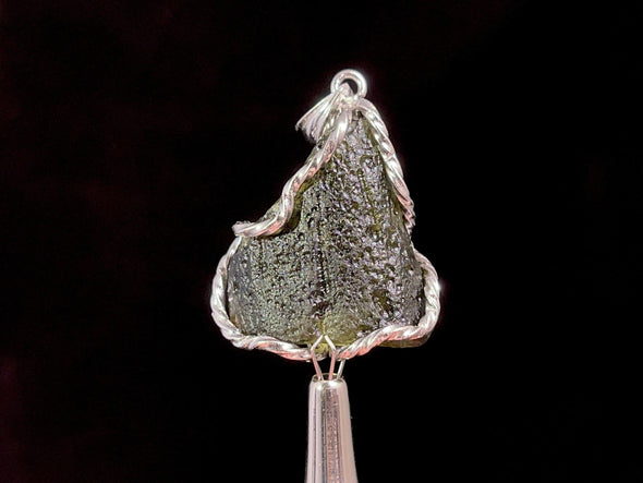 Raw MOLDAVITE Pendant - Sterling Silver - Moldavite Necklace Pendant, Genuine Moldavite Jewelry, 47420-Throwin Stones