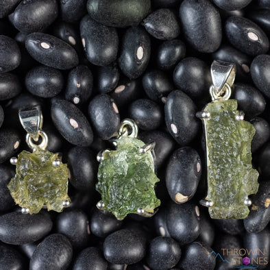 Raw MOLDAVITE Pendant - Sterling Silver, Prong Bezel - Real Moldavite Pendant, Moldavite Jewelry with Certification, E1651-Throwin Stones