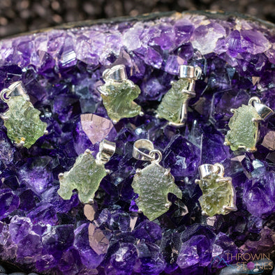 Raw MOLDAVITE Pendant - Sterling Silver, Prong Bezel - Real Moldavite Pendant, Moldavite Jewelry with Certification, E1651-Throwin Stones