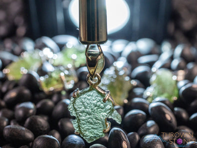 Raw MOLDAVITE Pendant - Sterling Silver, Prong Bezel - Real Moldavite Pendant, Moldavite Jewelry with Certification, E1651-Throwin Stones