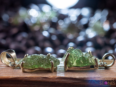 Raw MOLDAVITE Pendant - Sterling Silver, Prong Bezel - Real Moldavite Pendant, Moldavite Jewelry with Certification, E1651-Throwin Stones