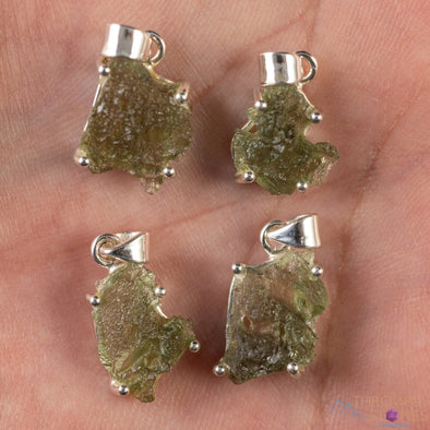Raw MOLDAVITE Pendant - Sterling Silver, Prong Bezel - Real Moldavite Pendant, Moldavite Jewelry with Certification, E1651-Throwin Stones