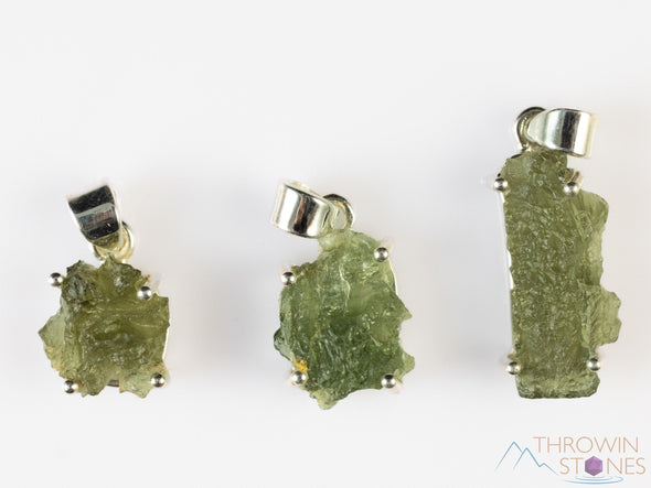 Raw MOLDAVITE Pendant - Sterling Silver, Prong Bezel - Real Moldavite Pendant, Moldavite Jewelry with Certification, E1651-Throwin Stones