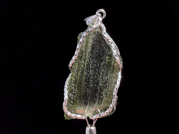Raw MOLDAVITE Pendant - Sterling Silver - Real Moldavite Pendant, Moldavite Jewelry with Certification, 47374-Throwin Stones