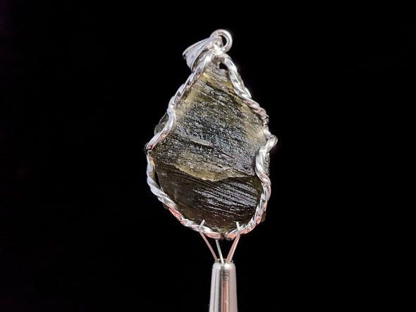 Raw MOLDAVITE Pendant - Sterling Silver - Real Moldavite Pendant, Moldavite Jewelry with Certification, 47375-Throwin Stones