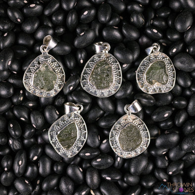 Raw MOLDAVITE Pendant - Sterling Silver, Sun Bezel - Real Moldavite Pendant, Moldavite Jewelry with Certification, E2178-Throwin Stones
