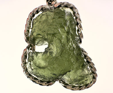 Raw MOLDAVITE Pendant - Sterling Silver, Wire Wrapped Pendant - Real Moldavite Pendant, Moldavite Jewelry with Certification, 54357-Throwin Stones