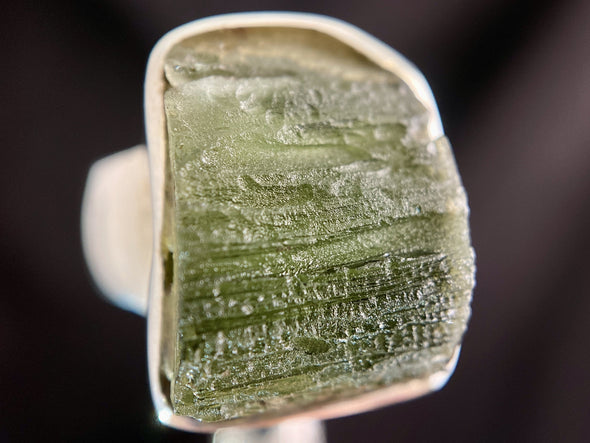 Raw MOLDAVITE Ring - Size 6.5, Sterling Silver Ring - Genuine Moldavite Ring, Moldavite Jewelry with Certification, 44883-Throwin Stones
