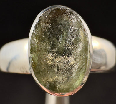 Raw MOLDAVITE Ring - Size 7.75, Sterling Silver Ring - Genuine Moldavite Ring, Moldavite Jewelry with Certification, 53569-Throwin Stones