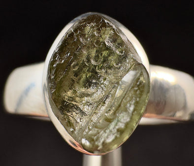 Raw MOLDAVITE Ring - Size 8.25, Sterling Silver Ring - Genuine Moldavite Ring, Moldavite Jewelry with Certification, 53574-Throwin Stones