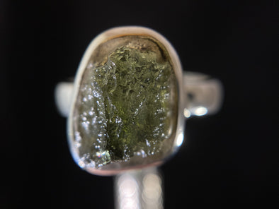 Raw MOLDAVITE Ring - Size 8.75, Sterling Silver Ring, Genuine Moldavite Ring, Moldavite Jewelry with Certification, 44935-Throwin Stones