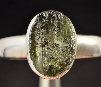 Raw MOLDAVITE Ring - Size 8.75, Sterling Silver Ring - Genuine Moldavite Ring, Moldavite Jewelry with Certification, 53577-Throwin Stones