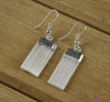 Raw SELENITE Crystal Earrings - Electroplated Silver Dangle Drop Earrings, Gemstone Handmade Jewelry Gift for Her, E0134-Throwin Stones