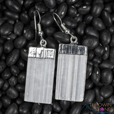 Raw SELENITE Crystal Earrings - Electroplated Silver Dangle Drop Earrings, Gemstone Handmade Jewelry Gift for Her, E0134-Throwin Stones