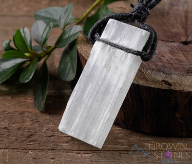 Raw SELENITE Crystal Necklace - Raw Crystal Necklace, Pendant Necklace, Handmade Jewelry, E0544-Throwin Stones