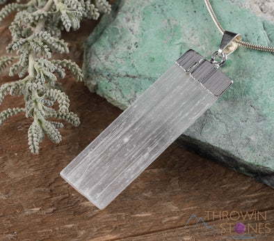 Raw SELENITE Crystal Pendant - Crystal Points, Handmade Jewelry, Healing Crystals and Stones, E0259-Throwin Stones