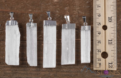 Raw SELENITE Crystal Pendant - Natural Crystal Point Jewelry, Metaphysical Healing Stones, E0259-Throwin Stones
