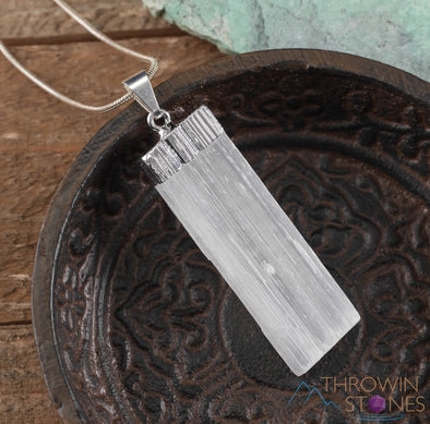 Raw SELENITE Crystal Pendant - Natural Crystal Point Jewelry, Metaphysical Healing Stones, E0259-Throwin Stones