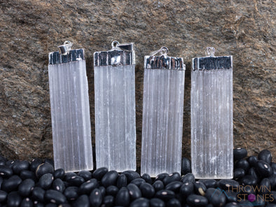 Raw SELENITE Crystal Pendant - Natural Crystal Point Jewelry, Metaphysical Healing Stones, E0259-Throwin Stones