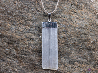 Raw SELENITE Crystal Pendant - Natural Crystal Point Jewelry, Metaphysical Healing Stones, E0259-Throwin Stones