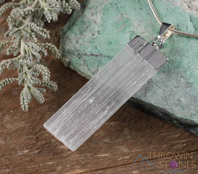Raw SELENITE Crystal Pendant - Natural Crystal Point Jewelry, Metaphysical Healing Stones, E0259-Throwin Stones