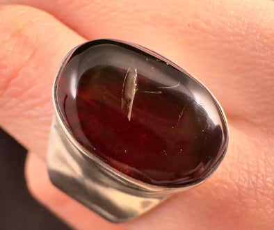 Red AMBER Ring - SIZE 7.5- Genuine Sterling Silver Ring with a Polished AMBER Center Stone, 53766-Throwin Stones