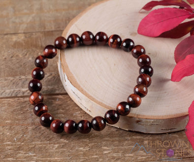 Red TIGERS EYE Crystal Bracelet - Round Beads - Beaded Bracelet, Handmade Jewelry, Healing Crystal Bracelet, E0580-Throwin Stones