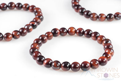 Red TIGERS EYE Crystal Bracelet - Round Beads - Beaded Bracelet, Handmade Jewelry, Healing Crystal Bracelet, E0580-Throwin Stones