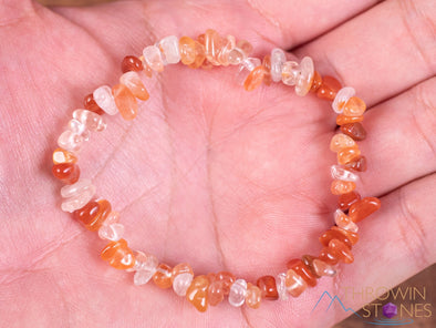 Red White QUARTZ Crystal Bracelet - Chip Beads - Beaded Bracelet, Handmade Jewelry, Healing Crystal Bracelet, E1942-Throwin Stones