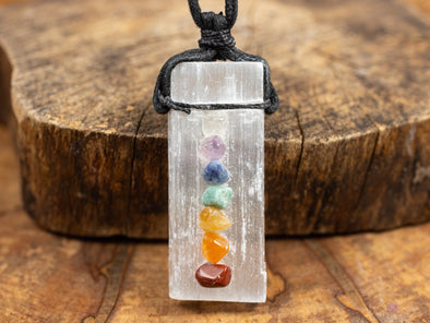 SELENITE & CHAKRA Crystal Necklace - Pendant Necklace, Handmade Jewelry, Healing Crystals and Stones, E0593-Throwin Stones