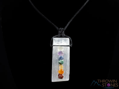 SELENITE & CHAKRA Crystal Necklace - Pendant Necklace, Handmade Jewelry, Healing Crystals and Stones, E0593-Throwin Stones