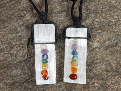 SELENITE & CHAKRA Crystal Necklace - Pendant Necklace, Handmade Jewelry, Healing Crystals and Stones, E0593-Throwin Stones