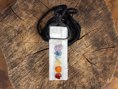 SELENITE & CHAKRA Crystal Necklace - Pendant Necklace, Handmade Jewelry, Healing Crystals and Stones, E0593-Throwin Stones