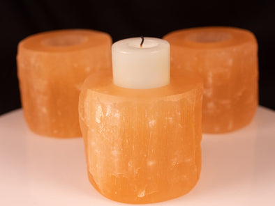 SELENITE Candle Holder - Raw Orange Selenite Crystal, Tea Light Holder, Housewarming Gift, Home Decor, E1099-Throwin Stones