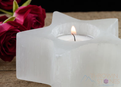 SELENITE Candle Holder - Selenite Crystal Star, Tea Light Holder, Housewarming Gift, Home Decor, E1226-Throwin Stones
