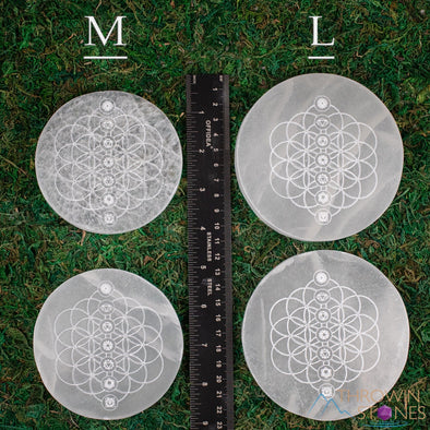 SELENITE Charging Plate - White Circle, Flower of Life, Chakra - Selenite Plate, Crystal Charging Plate, Crystal Tray, E1911-Throwin Stones