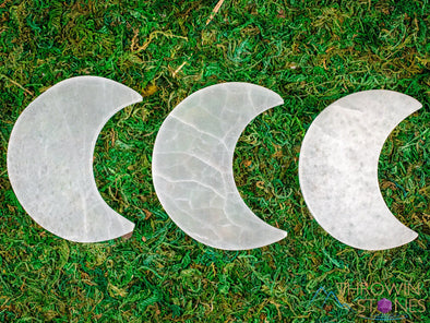 SELENITE Charging Plate - White, Crescent Moon - Selenite Plate, Crystal Charging Plate, Crystal Tray, E1894-Throwin Stones