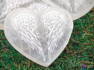 SELENITE Charging Plate - White Heart, Angel Wings - Selenite Plate, Crystal Charging Plate, Crystal Tray, E1904-Throwin Stones