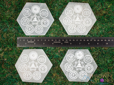 SELENITE Charging Plate - White Hexagon Honeycomb, Chakra - Selenite Plate, Crystal Charging Plate, Crystal Tray, E1912-Throwin Stones