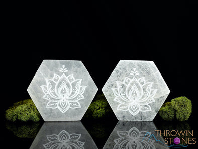 SELENITE Charging Plate - White Hexagon Honeycomb, Lotus Flower - Selenite Plate, Crystal Charging Plate, Crystal Tray, E2086-Throwin Stones