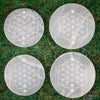 SELENITE Charging Plate - White Laser Engraved Chakra Flower of Life Disc - Crystal Charging Plate, Crystal Tray, E1911-Throwin Stones