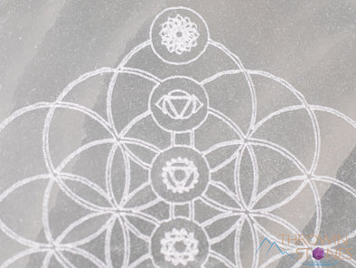 SELENITE Charging Plate - White Laser Engraved Chakra Flower of Life Disc - Crystal Charging Plate, Crystal Tray, E1911-Throwin Stones